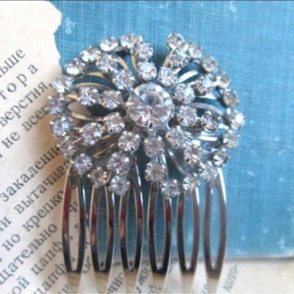 Silver Rhinestone Hair Comb Vintage Jewelry Bridal Wedding Formal Accessory Clip main image 4